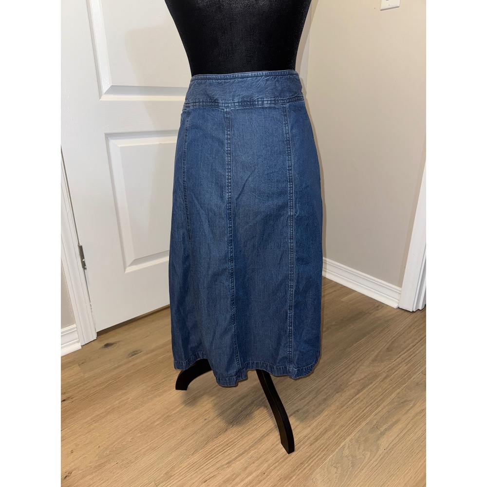 Appleseed's Petites Denim A-Line Midi Skirt Blue Size 14P Side Zip Pockets